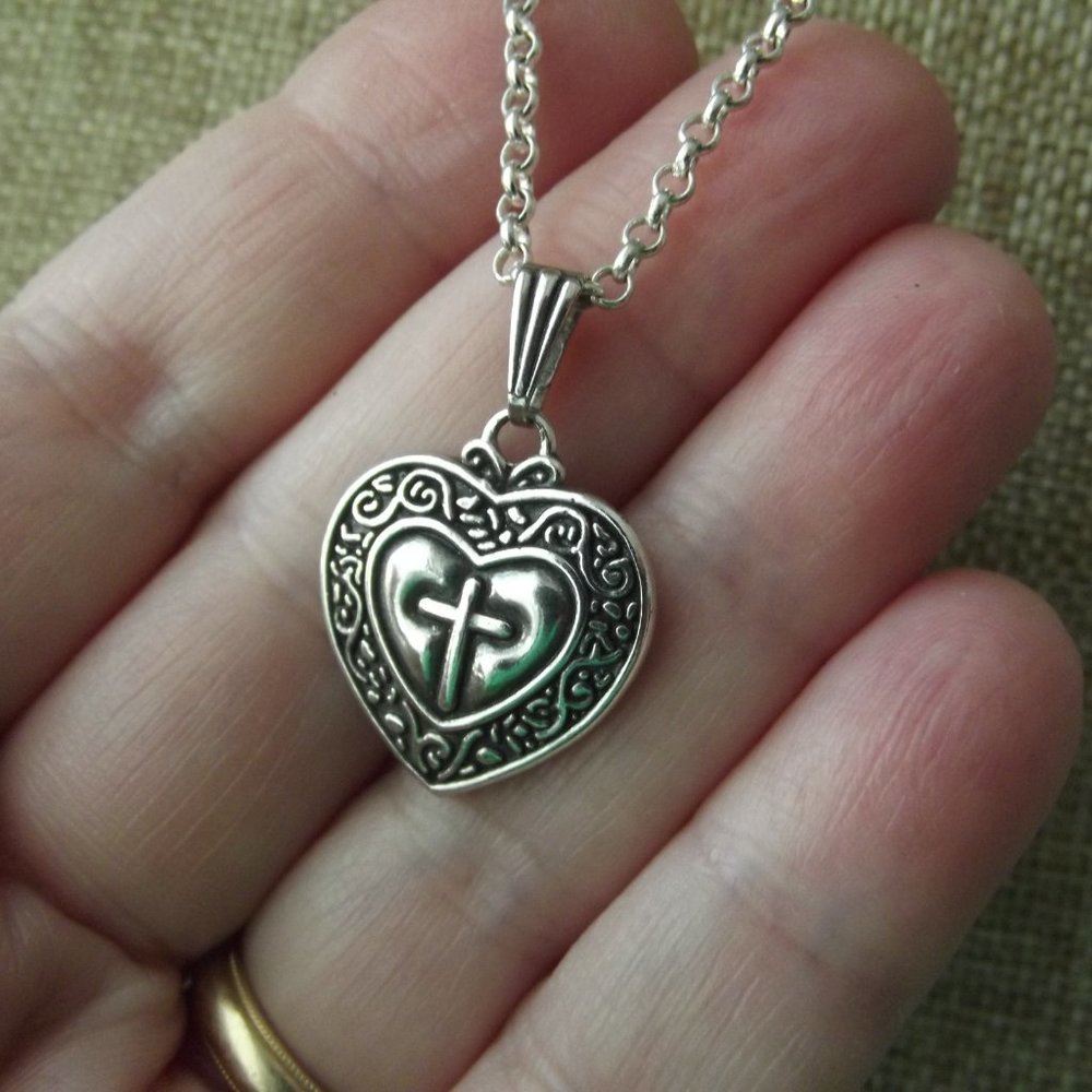 Sterling Silver Heart Pendant with Cross